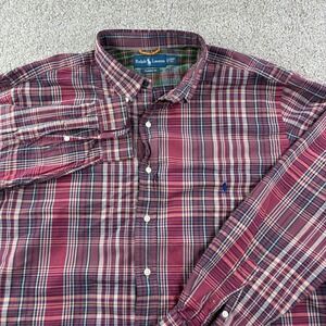 Ralph Lauren Mens 2XLT Tall Classic Fit Plaid Button Up‎ Shirt Burgundy Career